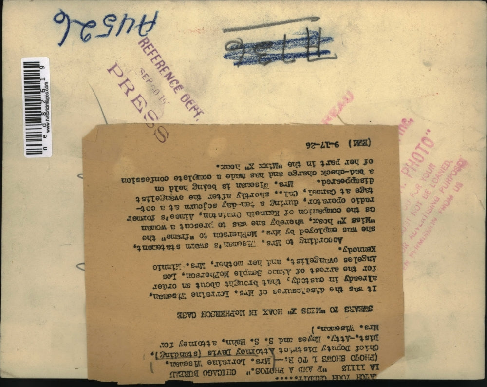 1926 Press Photo Mrs L Wiseman, Dept DA Davis, DA Keyes, SS Hahn