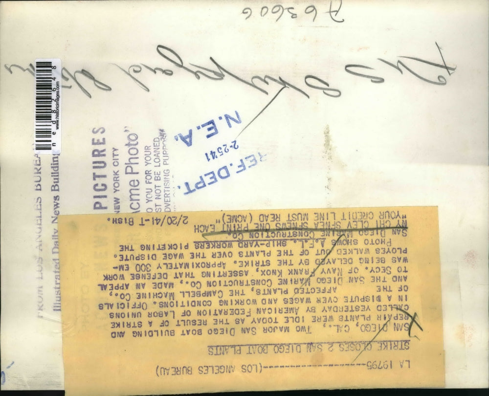 1941 Press Photo A.F.L.Shipyard workers picket at San Diego Mrarine Construction