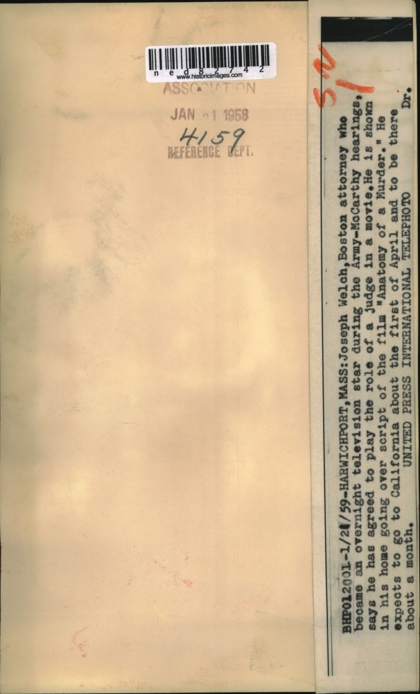 1959 Press Photo Joseph Welch, Boston Attorney - ned82742