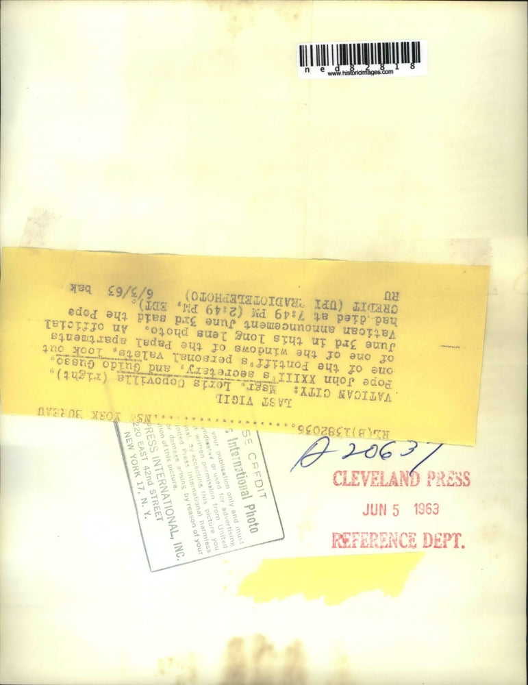 1963 Press Photo Vatican City Msgr. Loris Copovilla, Pope John XXIII's secretary