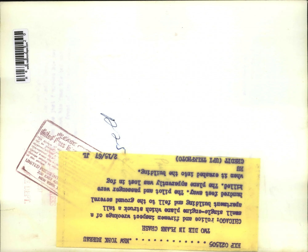 1967 Press Photo Wreckage of Plane Crash in Fog in Chicago