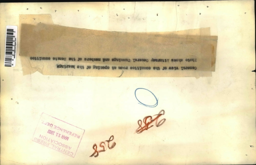 1937 Press Photo Atty. General Cummings & Senate Committee Members,Committee Rm.