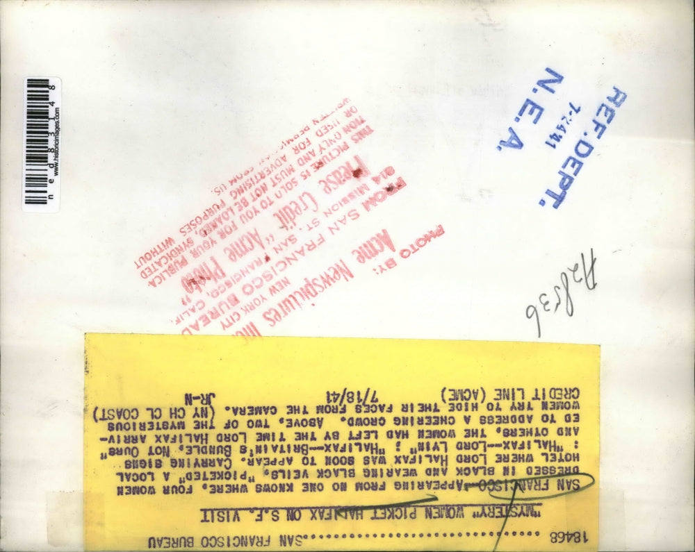 1941 Press Photo Black Veiled Women Picket Lord Halifax, San Francisco