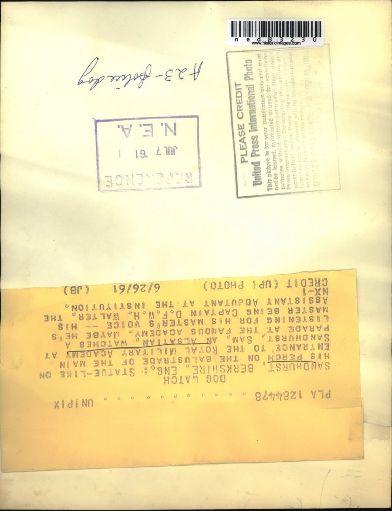 1961 Press Photo Sam, an Alsatian. at the entrance of Royal Military Academy