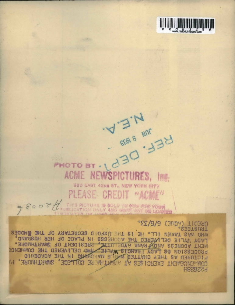 1933 Press Photo Lady Francis Wylie, Speaker & Frank Aydelotte, President