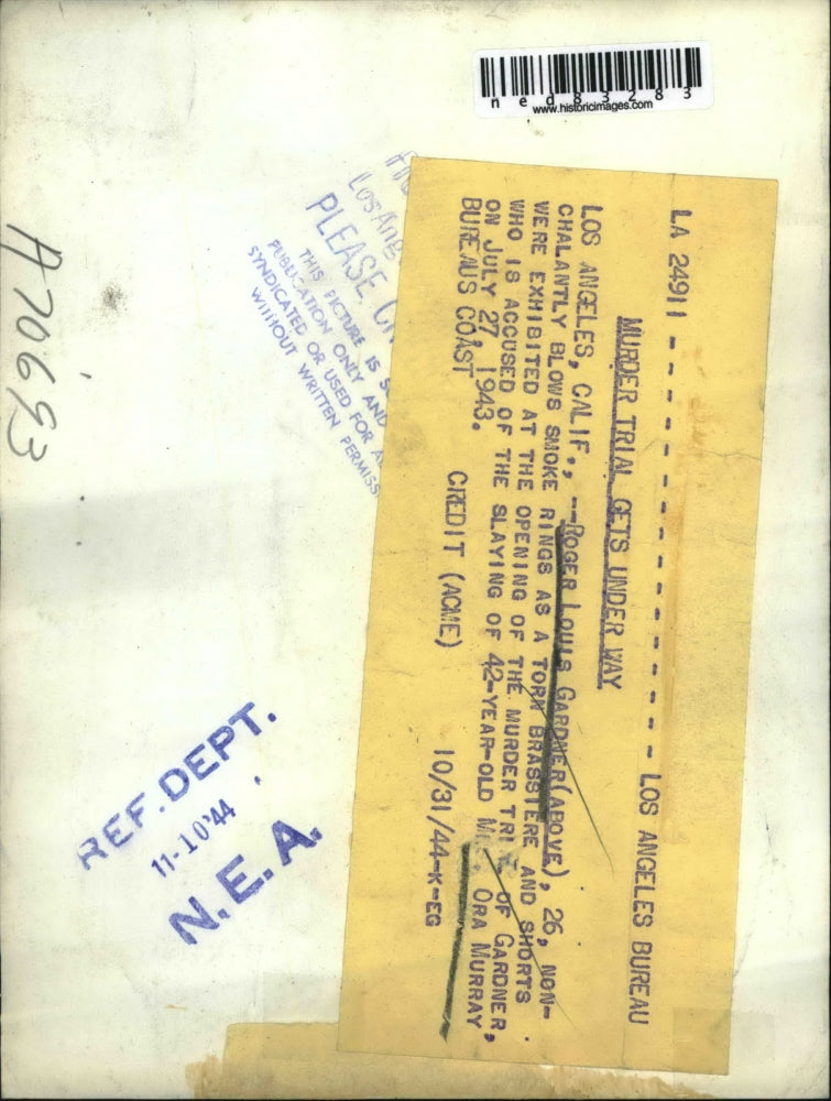 1944 Press Photo Roger Louis Gardner at the opening of the murder trial