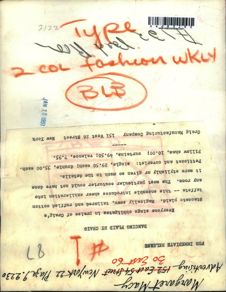 1951 Press Photo The Craig Staccato plaid ensemble made for any room