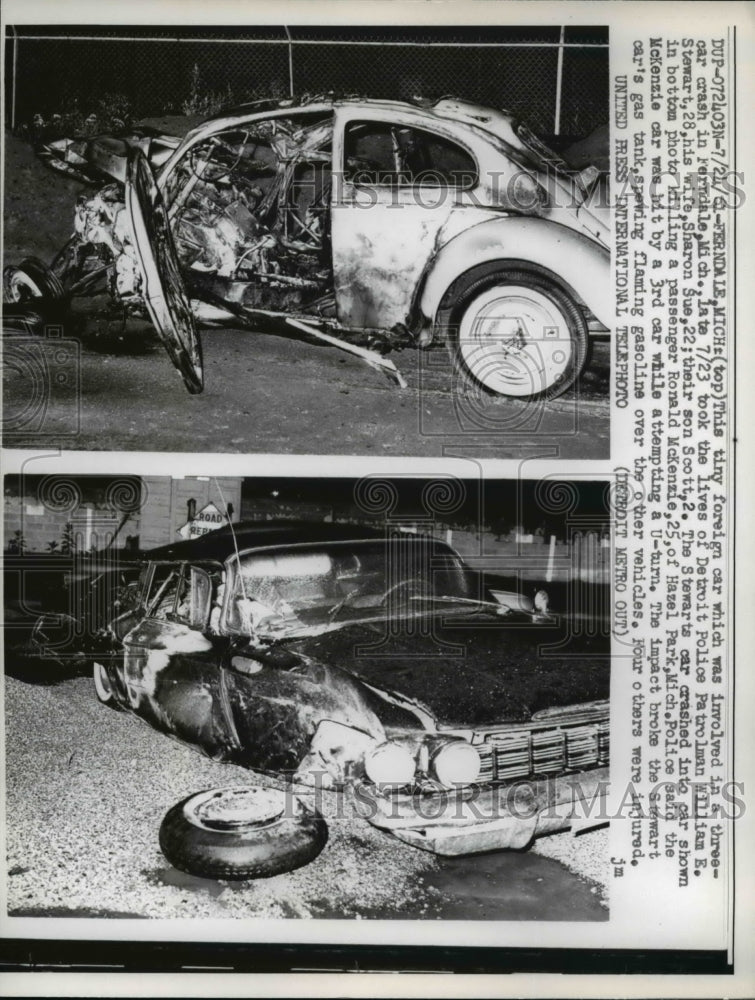 1961 Press Photo The three cars involved in an accident in Michigan