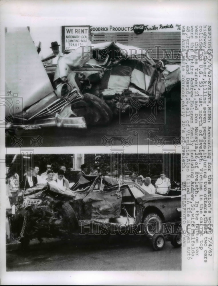 1962 Press Photo The nation's worst highway disaster that killed seven people
