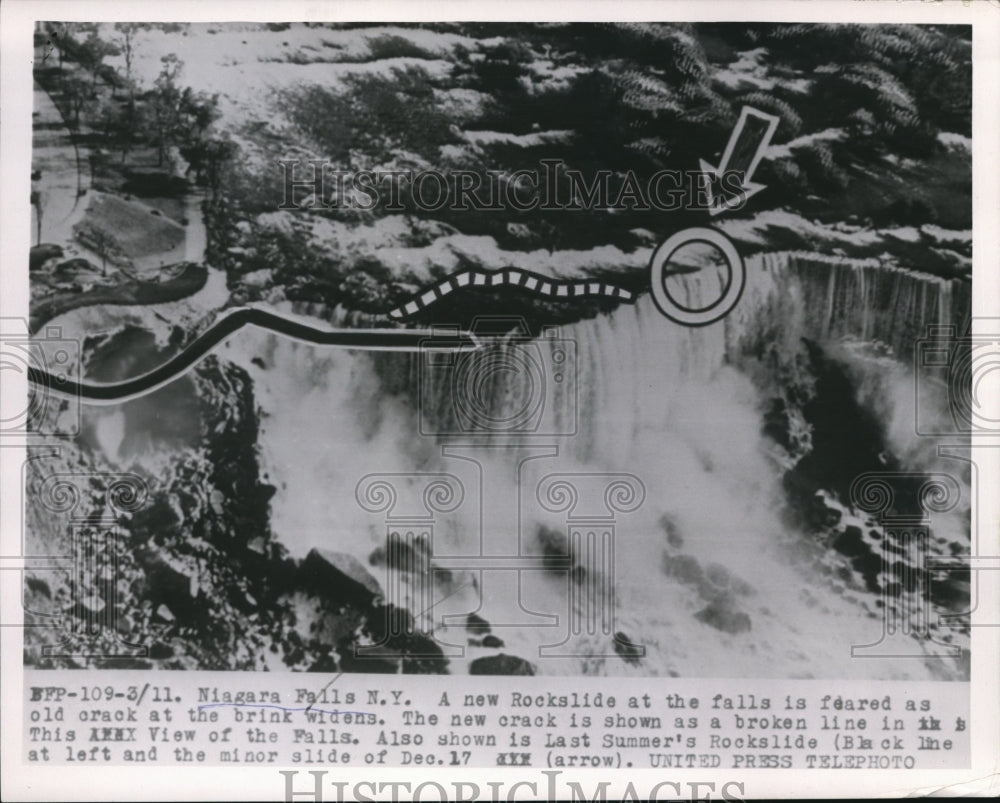 1955 Press Photo A New Rock Slide at Niagara Falls