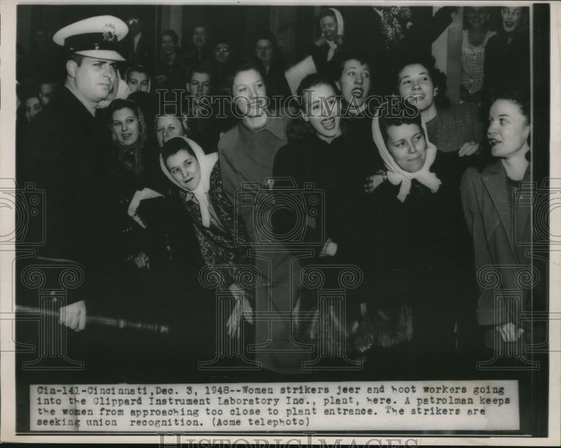 Load image into Gallery viewer, 1948 Press Photo The women strikers in front of the Clippard Instrument Inc.

