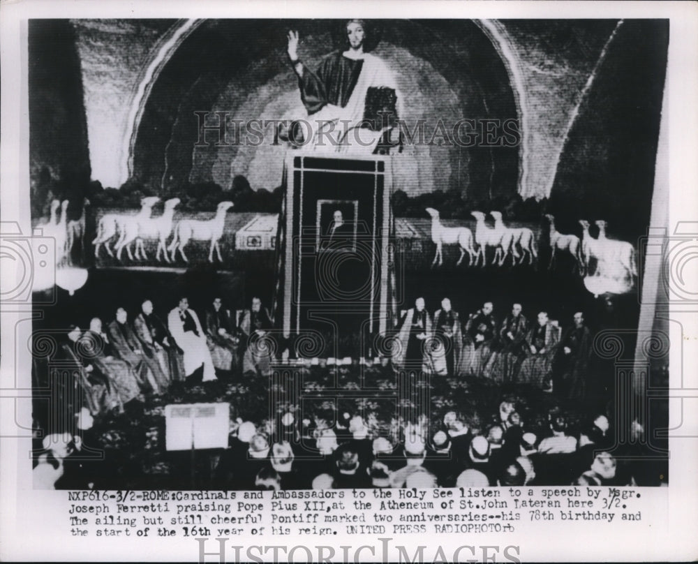 1954 Press Photo Cardinals and Ambassadors listening to speech