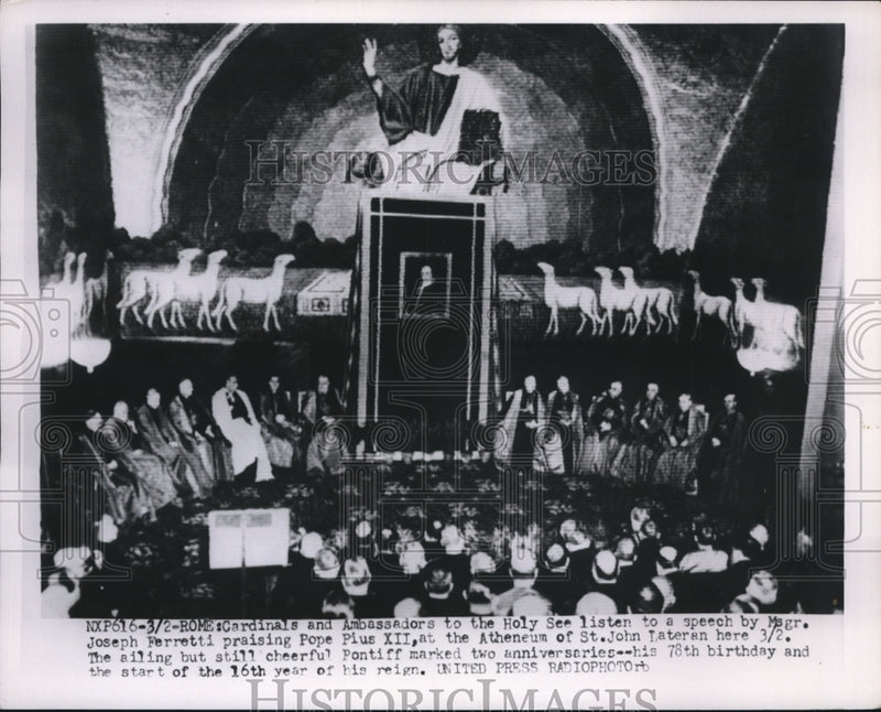 Load image into Gallery viewer, 1954 Press Photo Cardinals and Ambassadors listening to speech
