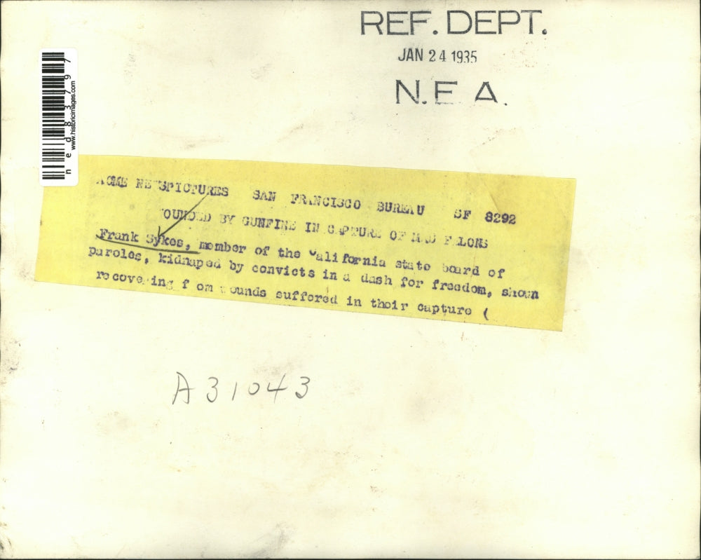 1935 Press Photo Frank Sykes California State Board of Paroles kidnapped