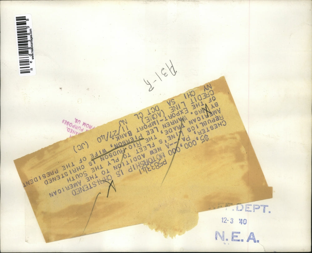 1940 Press Photo Rio Rudson Christened by Mrs. Warren Lee Pierson