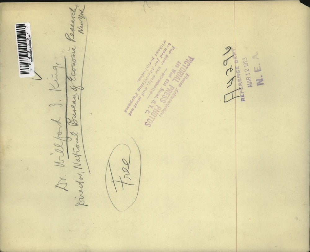 1923 Press Photo Dr Willford J King Director Natl Bureau of Economic Research