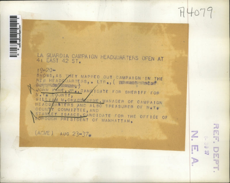 Load image into Gallery viewer, 1937 Press Photo Planning Campaign in La Guardia Headquarters
