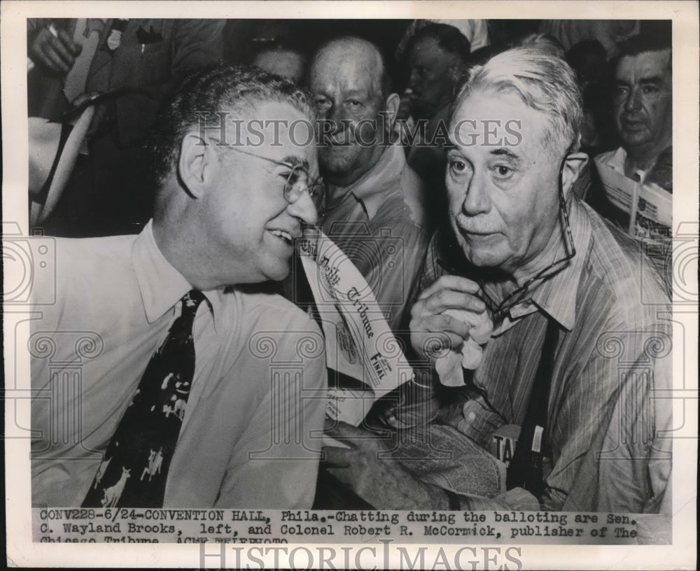1948 Press Photo Wayland Brooks and Robert McCormick talking During Balloting
