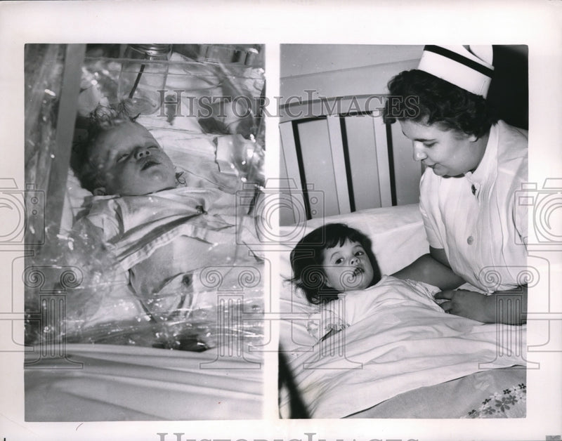 Load image into Gallery viewer, 1957 Press Photo Ban Horne children are critically ill from food poisoning

