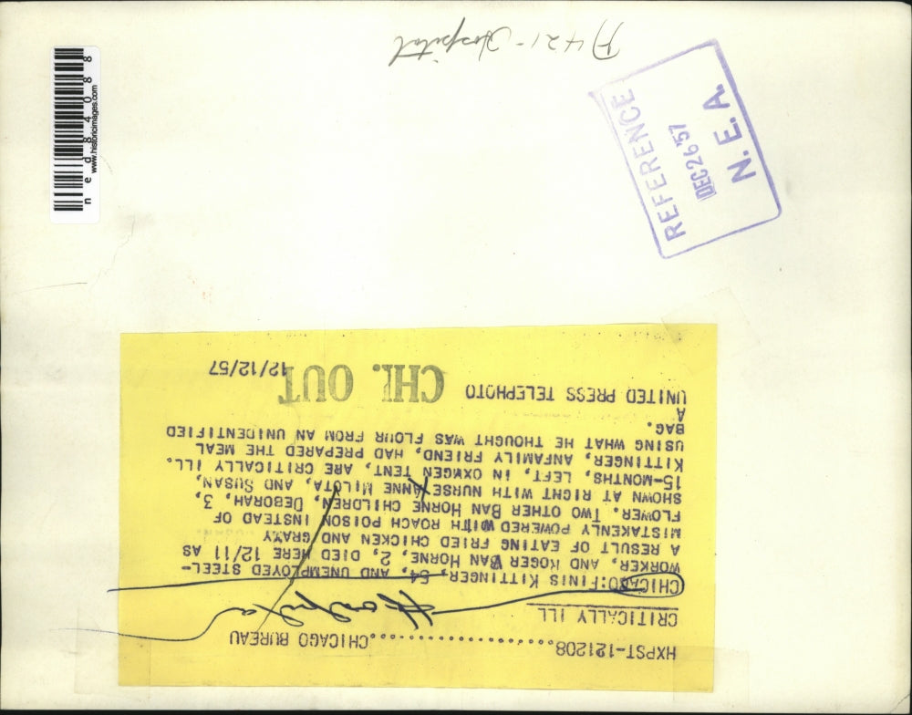 1957 Press Photo Ban Horne children are critically ill from food poisoning