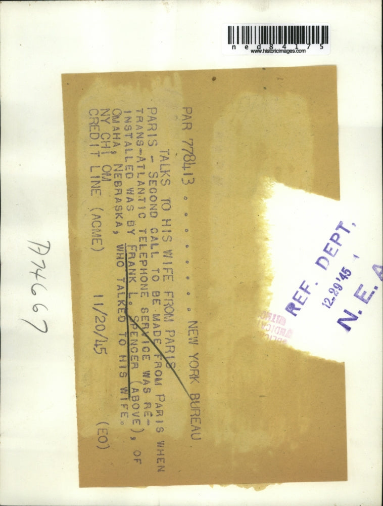 1945 Press Photo Trans-Atlantic Telephone Service by Frank L. Spencer