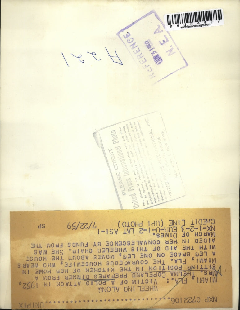 1959 Press Photo Miami Fka Mrs Thelma Copeland polio victim at her home