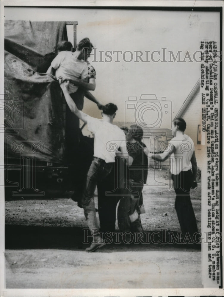 1948 Press Photo Cornwall Ontarioriot of Canadian Seamen's Union & Lake Union