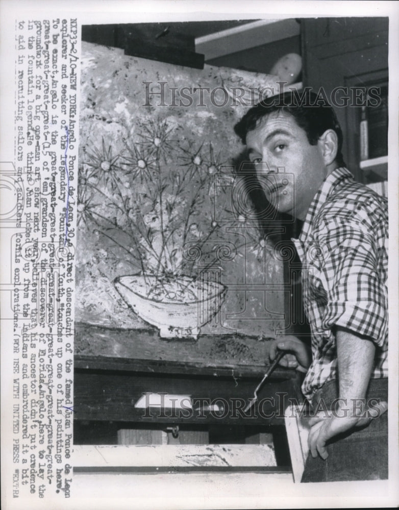 1956 Press Photo Angelo Ponce de Leon, direct descendant of Juan Ponce de Leon