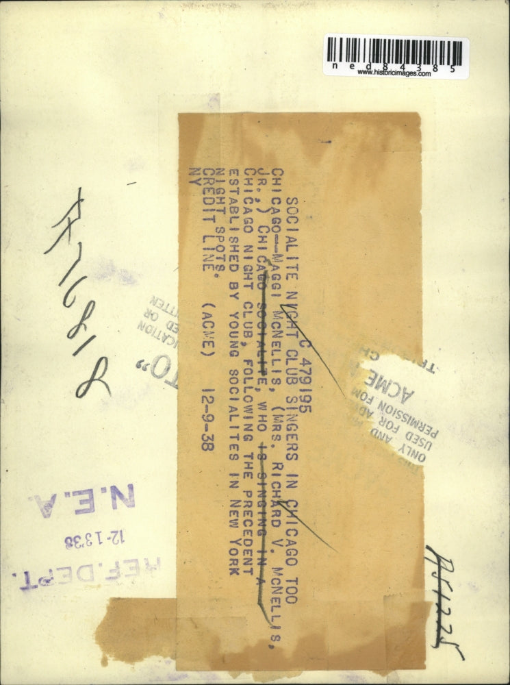 1938 Press Photo Chicago Socialite / Singer Maggi McNellis