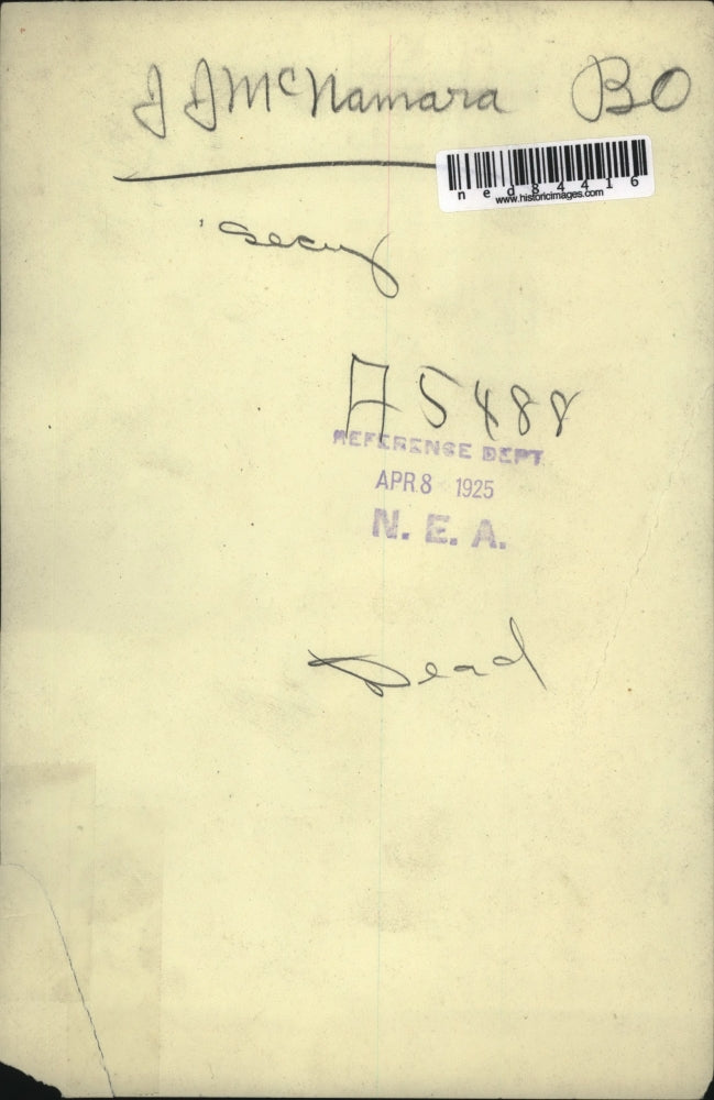 1925 Press Photo JJ McNamara, Secy