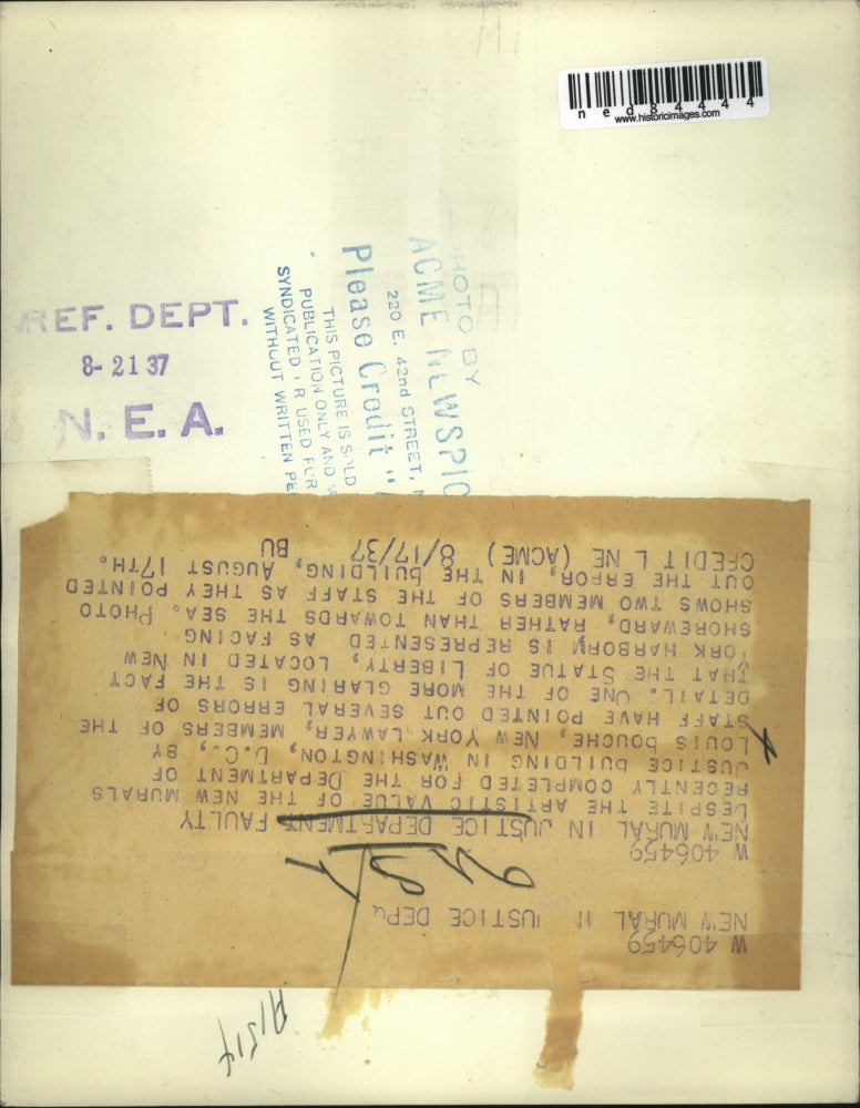 1937 Press Photo Murals completed at Dept. of Justice Bldg. in Washington D.C.