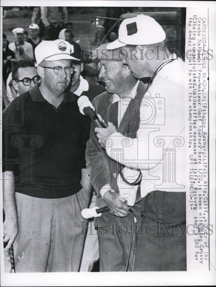 1961 Press Photo Pebble Beach Calif Bobby Rosburg wins Pro Am with Bing Crosby- Historic Images