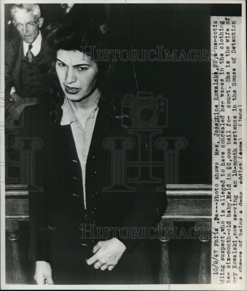 1947 Press Photo Philadelphia Pa Mrs Josephine Kowalski narcotics smuggler