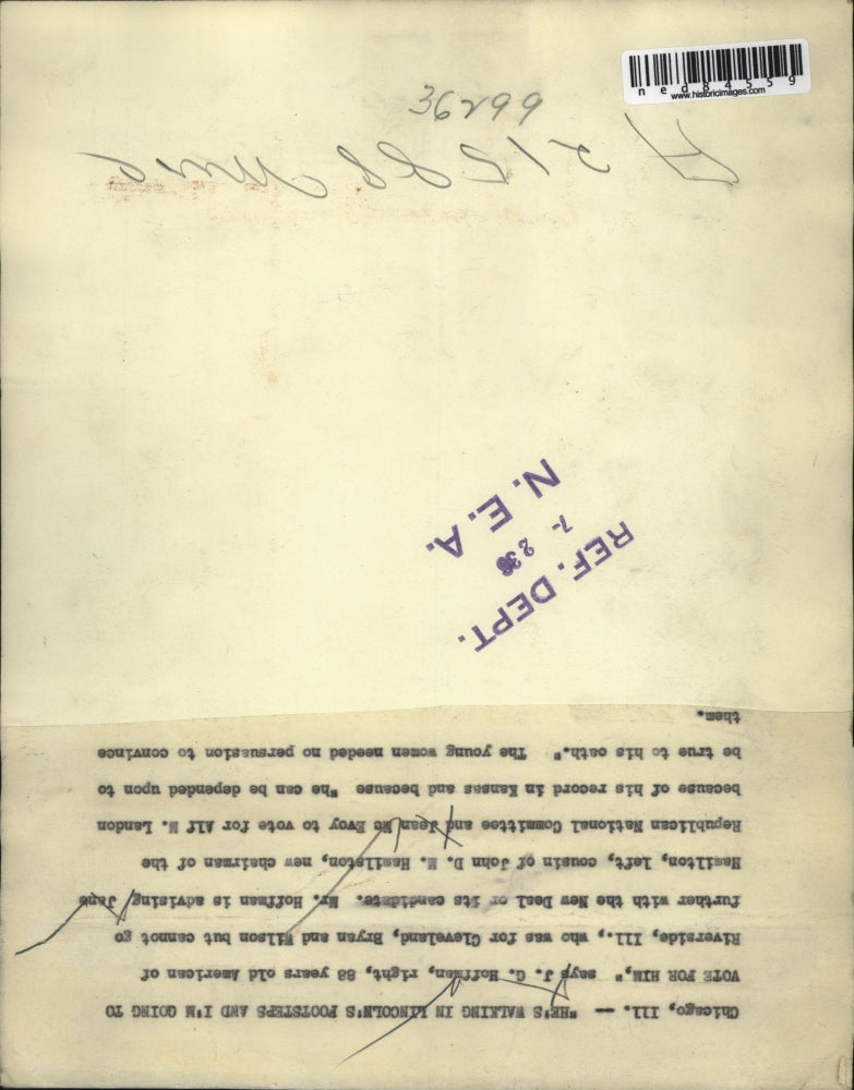 1936 Press Photo Chicago Il J G Barton who was for Cleveland, Bryan and Wilson