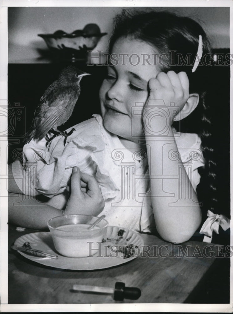 1953 Press Photo Shirley Koehler feeds baby starling Tweeitie