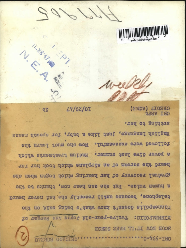 1947 Press Photo Minneapolis MN Joyce Ann Berger deaf girls hearing returned