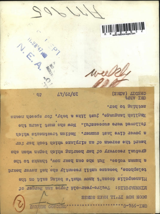 1947 Press Photo Minneapolis MN Joyce Ann Berger deaf girls hearing returned