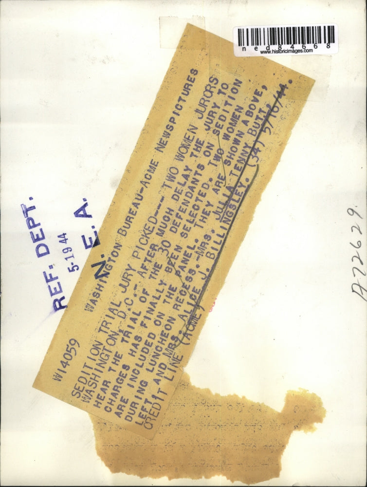 1944 Press Photo Jurors Mrs Julia Tenny Butt & Mrs Alice Billingsley