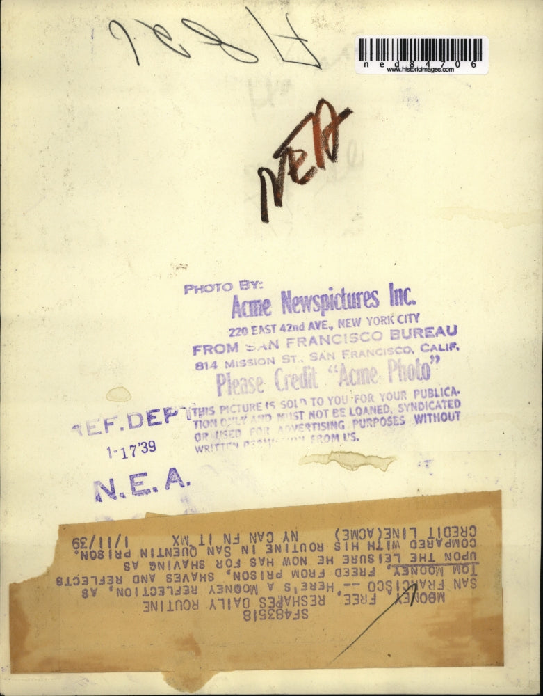 1939 Press Photo San Francisco Tom Mooney freed from prison at San Quentin