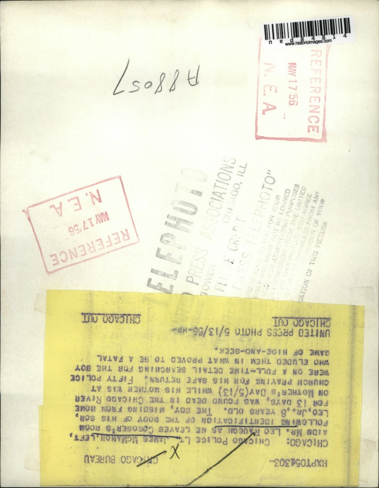 1956 Press Photo Leo McMahon Found Dead in Chicago River James McMahon L Rausch