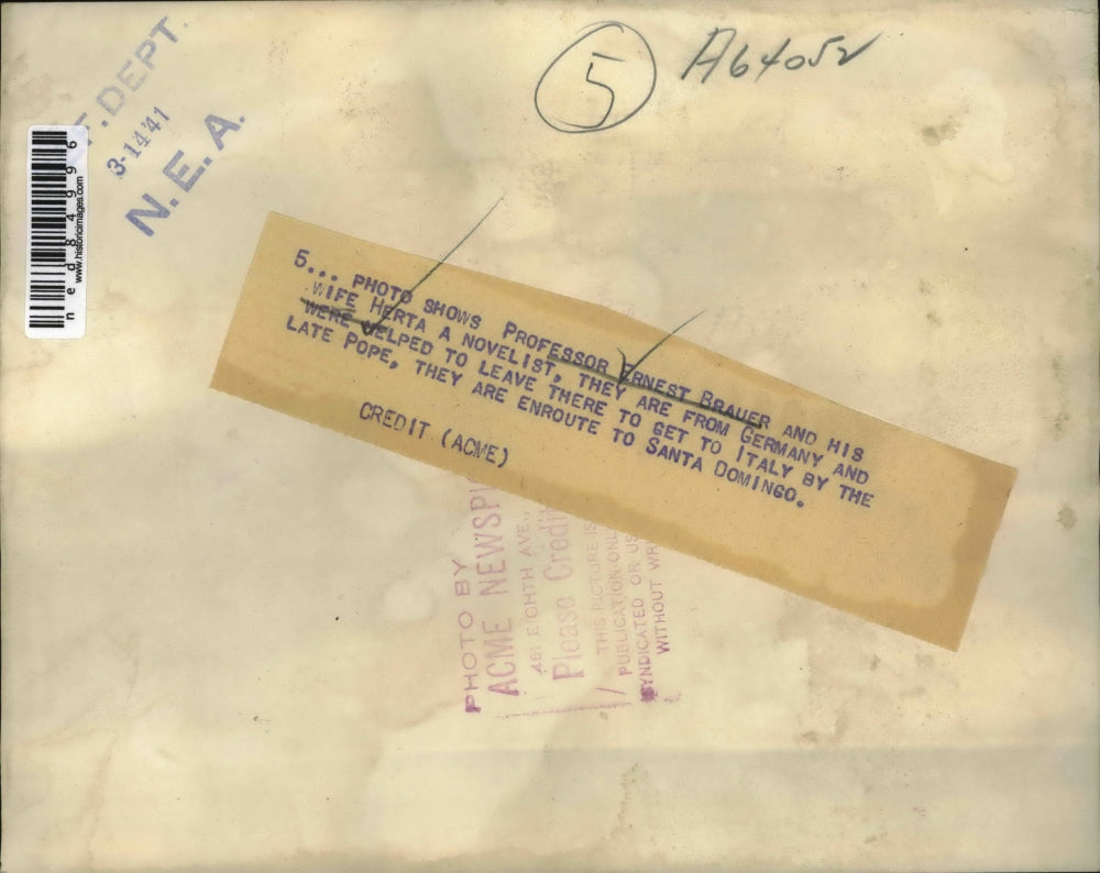 1941 Press Photo Prof Ernest Brauer and wife Herta a novelist