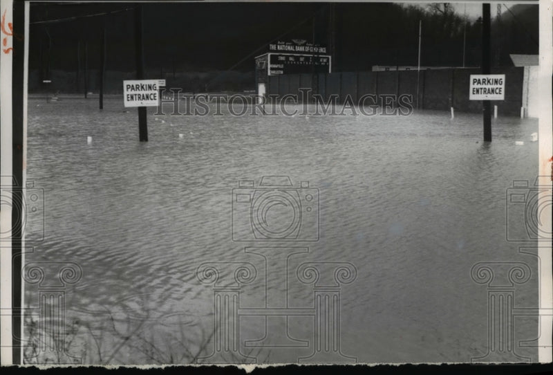 Load image into Gallery viewer, 1957 Press Photo Water Covering Baseball Park Lot After Two Day Rain
