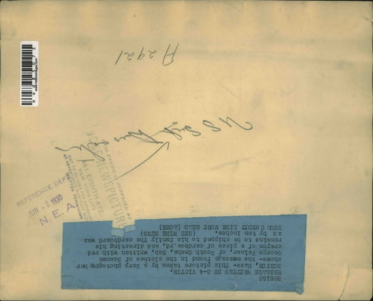 1930 Press Photo Message Found in Clothes of Seaman George Pelnar