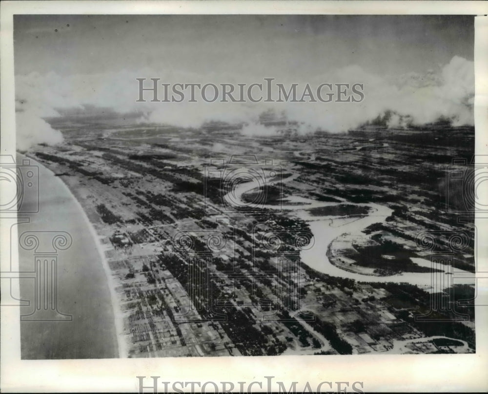 1945 Press Photo Luzon Island & Calmay River Aerial View, Philippines