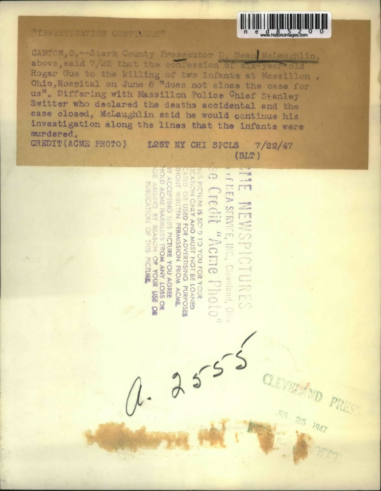 1947 Press Photo Stark County Prosecutor D. Dean McLaughlin