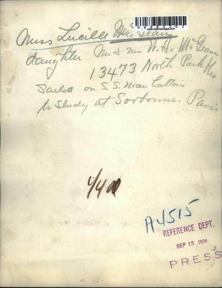 1934 Press Photo Miss Lucille McGean In Study At Paris