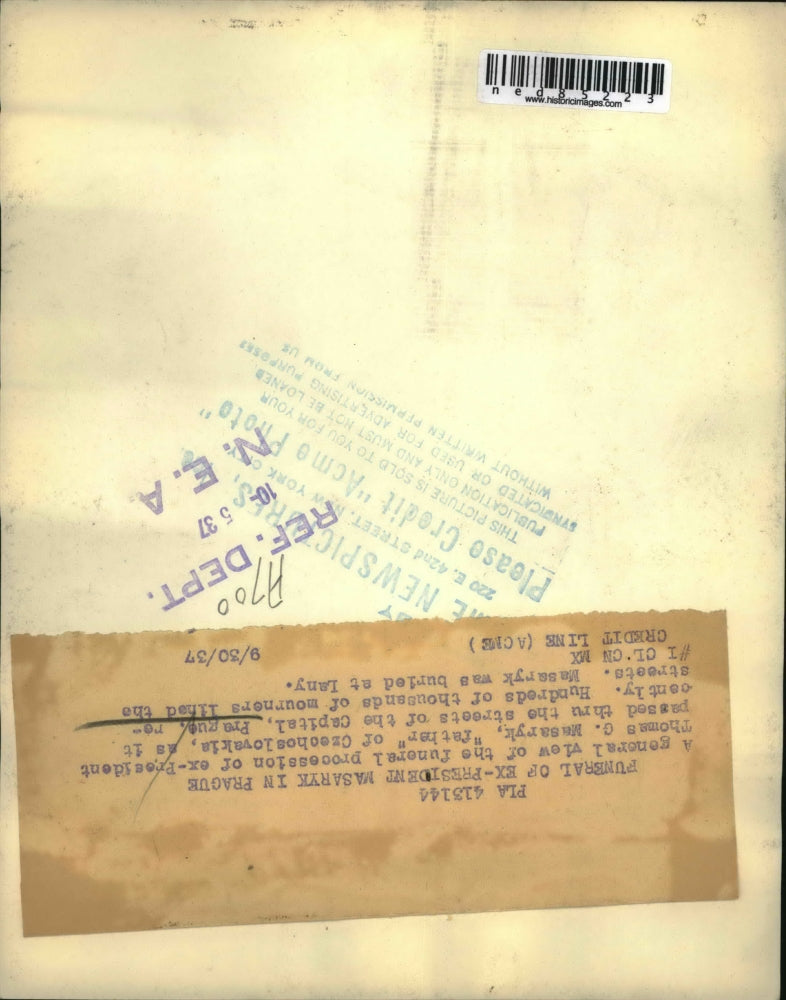 1937 Press Photo Funeral procession of ex-President Thomas G. Masaryk