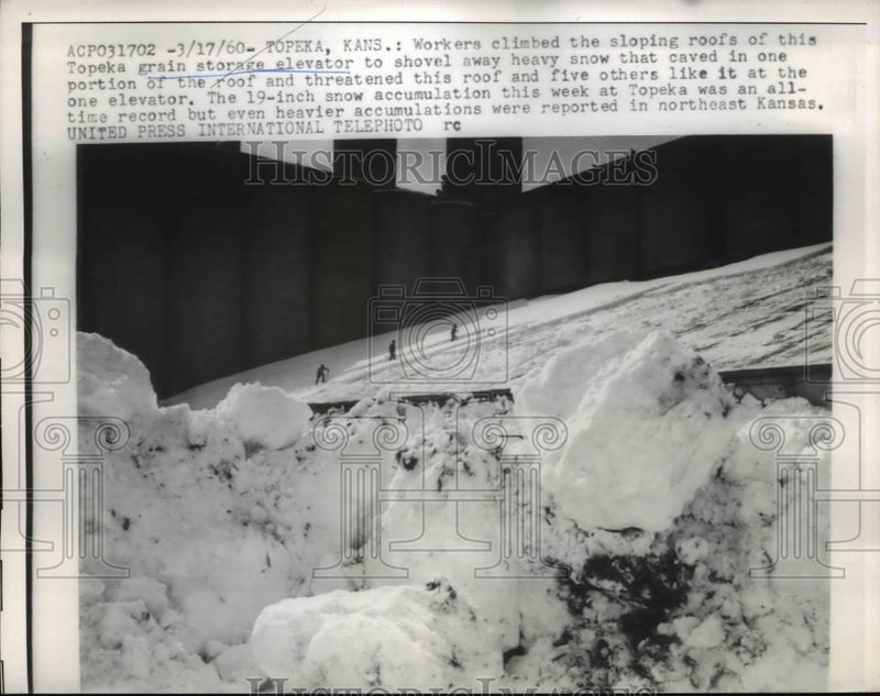 Load image into Gallery viewer, 1960 Press Photo Snow Caved in Roof of Grain Storage Elevator in Kansas
