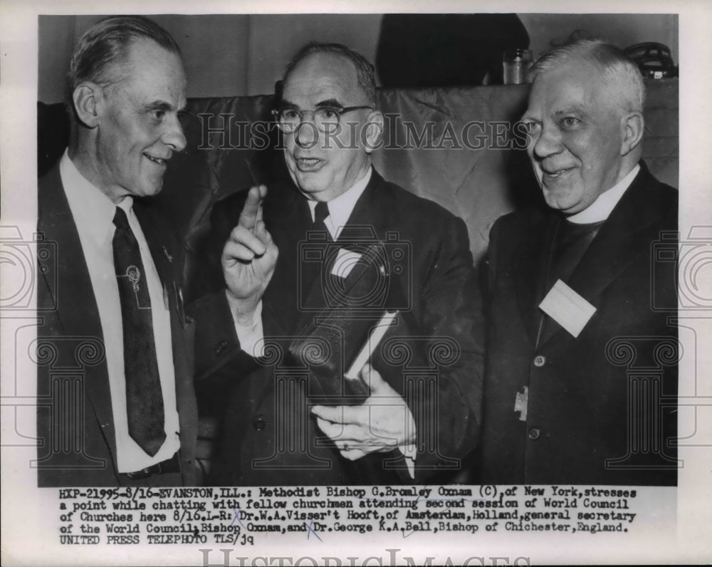 1954 Press Photo Bishop Bromley Oxnam,Dr.W.A. Visser't and Dr.George K,A, Bell