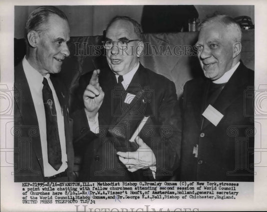 1954 Press Photo Bishop Bromley Oxnam,Dr.W.A. Visser't and Dr.George K,A, Bell
